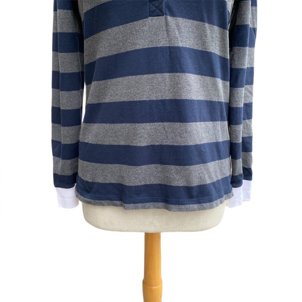 Lands End Blue Gray Striped Rugby Shirt Retro Back to School Preppy Academia-S - Picture 4 of 12
